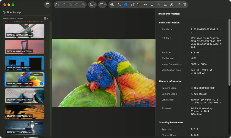 Picser EXIF screenshot